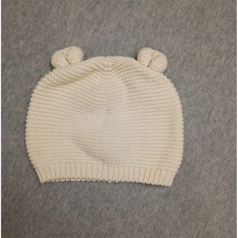 BabyGap Cream Knit Bear Ear Beanie Hat 3-6 Months Cotton Off White Infant